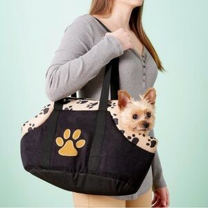 NEW Paw Style Dog & Cat Carrier Purse, size medium color black & beige